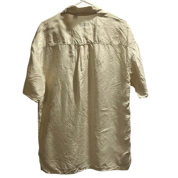 Lanvin Paris Cream Silk Short-Sleeve Button-down Shirt Relaxed Fit Pocket Sz Med - Picture 4 of 11
